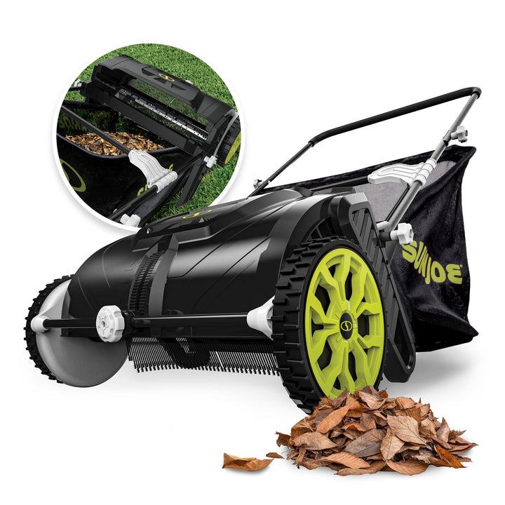 Sun Joe Manual Leaf Sweeper | 22-Gal Collection Bag | 21-Inch Cleaning Width (Refurbished) | In-Store Exclusive