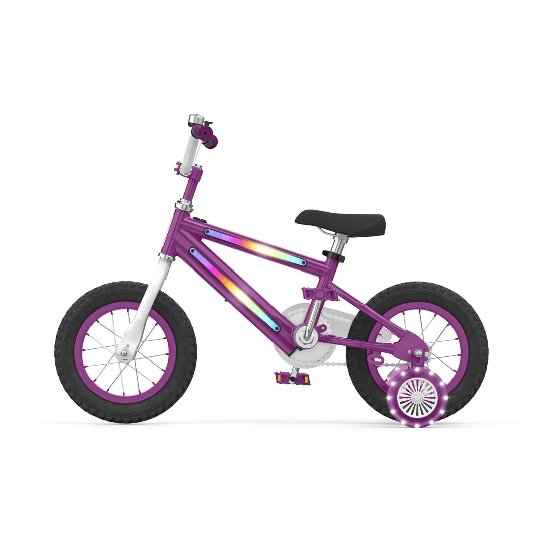Jetson Light Rider Kids’ Light-up Unisex Bike | 3 Light Modes | Adjustable | 12" Rubber Tires | Training Wheels | Purple | JLRG12-PUR