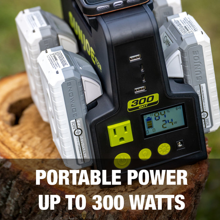 Restored Sun Joe 24V-300WI-2AMP-KIT 24-Volt Cordless Powered Inverter Generator Power Station | W/ 2 x 4.0-Ah Batteries (Refurbished)