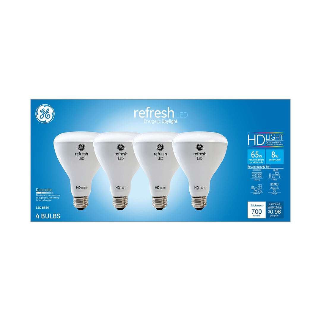 GE Lighting Refresh HD LED Light Bulbs | 65W | BR30 LED Floodlight | 4-Pack | Daylight | Dimmable | Indoor | Medium Base