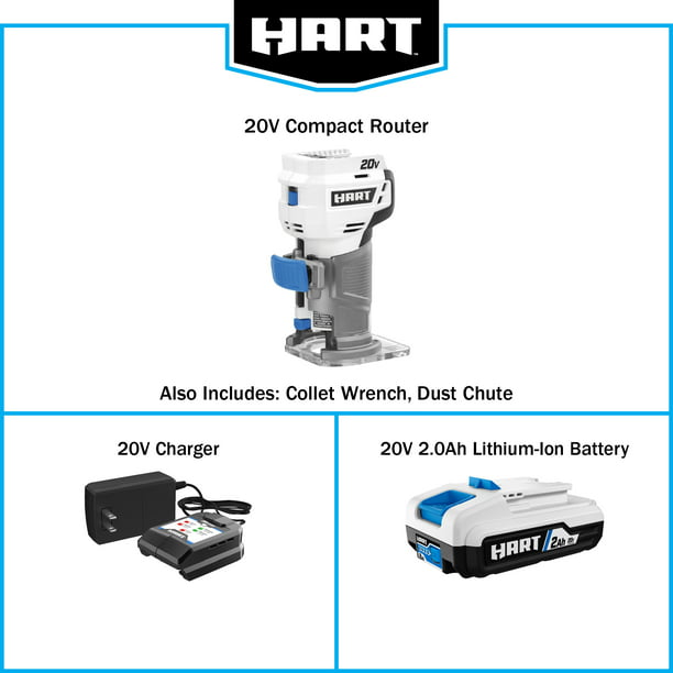 Restored HART 20-Volt Cordless Trim Router Kit for Cutting, Shaping and Trimming, (1) 2.0Ah Lithium-Ion Battery (Refurbished)