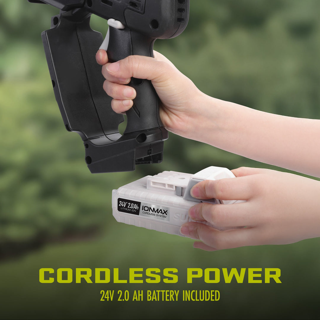 Restored Sun Joe 24V-HCSWP-6-LTE | 24-Volt* IONMAX Cordless Telescoping Pole Pruning Saw Kit | 4000 RPM | W/ 2.0-Ah Battery + Charger (Refurbished)