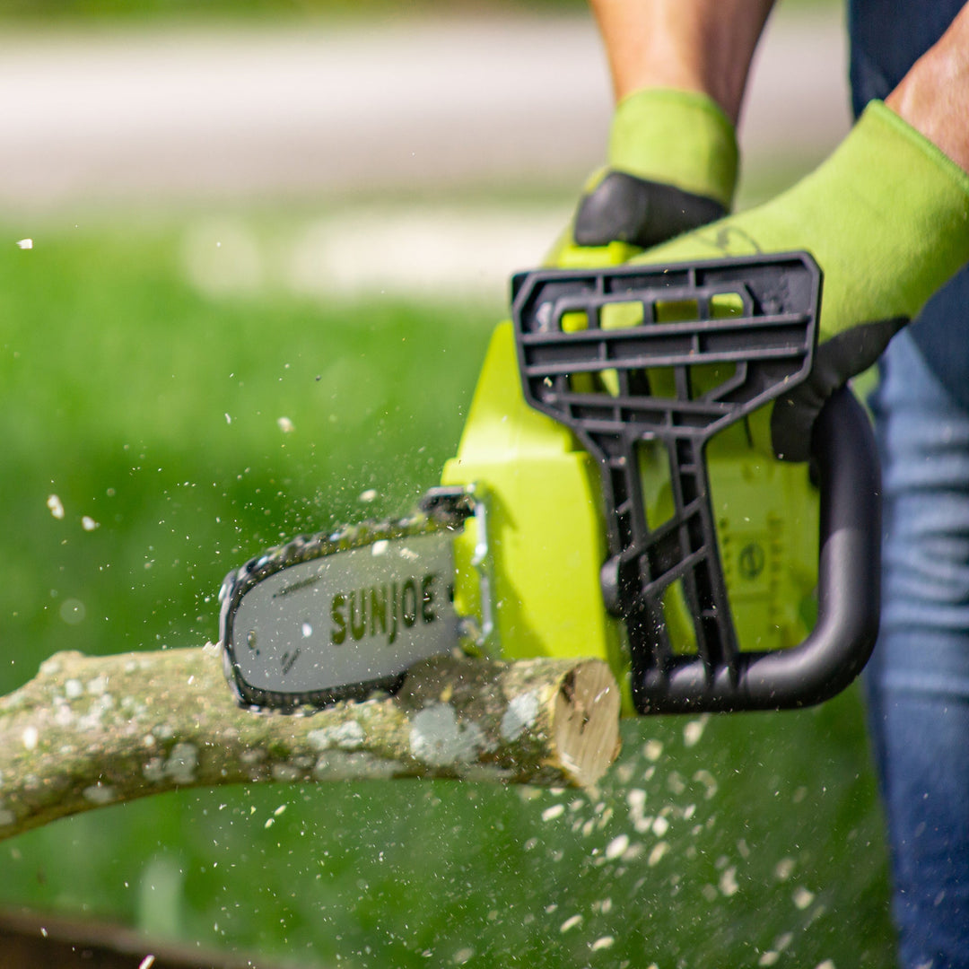 Restored Sun Joe 24V-10CS-GRN | 24V Cordless Self-Oiling Chain Saw Kit | 10in | Tool-Less Bar/Chain Tension |  4.0-Ah Battery + Charger (Refurbished)