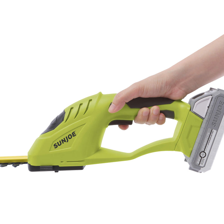 Restored Sun Joe 24V-SSEG-LTE | 24-Volt Cordless Handheld Shrubber + Trimmer Kit (w/ 2.0 Ah Battery + Quick Charger), 12 x 4 x 4 inches (Refurbished)