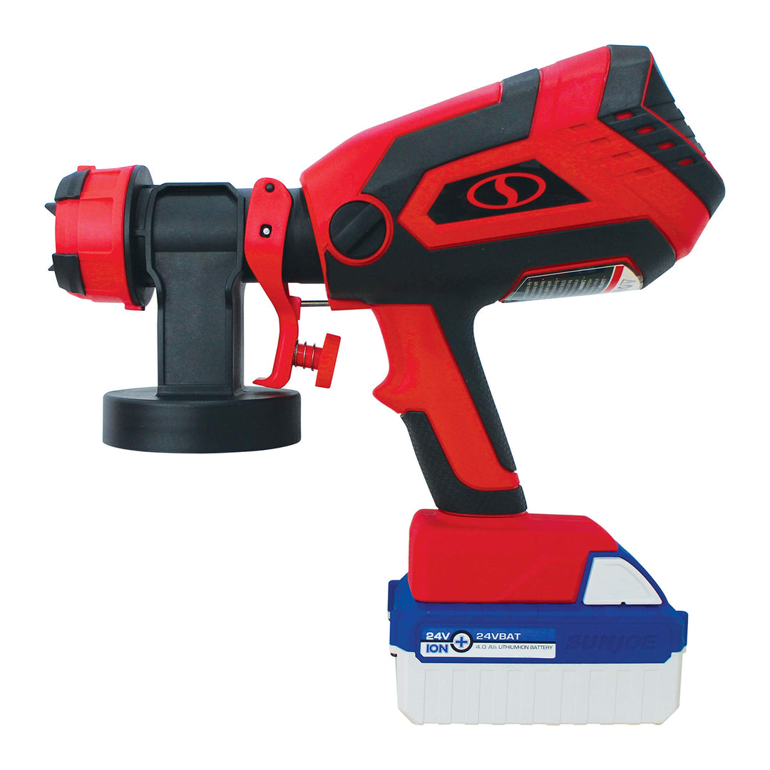 Restored Sun Joe 24V-PS1 24-Volt Amp Cordless HVLP Handheld Paint Sprayer, Kit (w/4.0-Ah Battery + Quick Charger) (Refurbished)