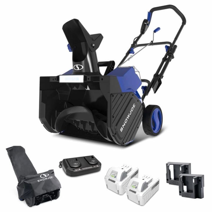 Restored Snow Joe 24V-X2-SB18-MAX | 48V Snow Blower Bundle | W/ 2 x 4.0-Ah Batteries, Dual Port Charger, Cover, & 2 x Battery Holders (Refurbished)