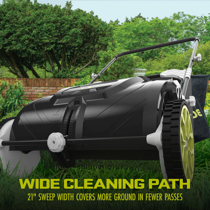 Restored Sun Joe Manual Leaf Sweeper | 22-Gal Collection Bag | 21-Inch Cleaning Width (Refurbished)