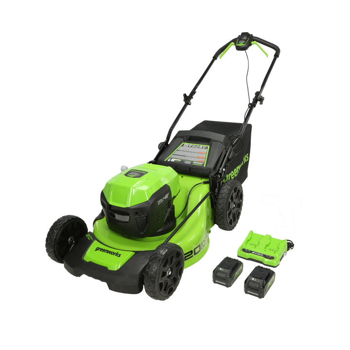 Restored Greenworks LME454 | Cordless Battery Push Mower | 48V | (2x24V) | Two (2) 4.0Ah USB Batteries | Dual Port Rapid Charger (Refurbished)