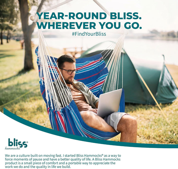 Bliss Hammocks WM-412F_2 | Hammock Chair with Collapsible Push-Pin Spreader Bar | Polyester | Multi Color Patriotic Stripe