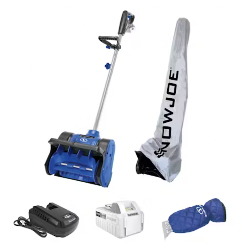 Restored Snow Joe 24V-SS12-BDL | 24-Volt* IONMAX Cordless Snow Shovel Bundle | W/ 4.0-Ah Battery, Charger, Cover, and Ice Scraper Glove (Refurbished)