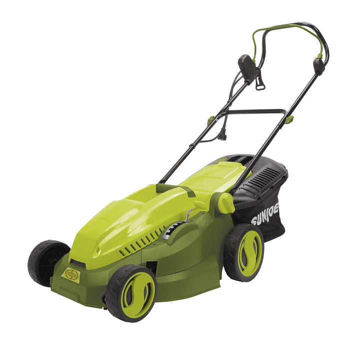 Restored Scratch and Dent Sun Joe MJ402E 16-Inch 12-Amp Electric Lawn Mower + Mulcher, 6-Position Height Adjustment, 9.3-Gallon Detachable Grass Collection Bag (Refurbished)