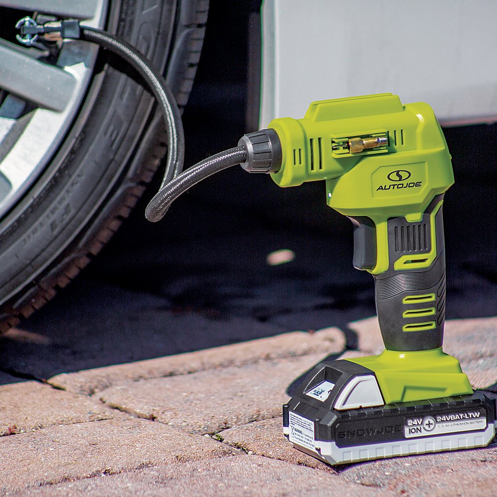 Restored Auto Joe 24V-AJC-MAX, Cordless Portable Air Compressor Kit | With 1.3-Ah Battery, Nozzle Accessories, and Storage Bag (Refurbished)
