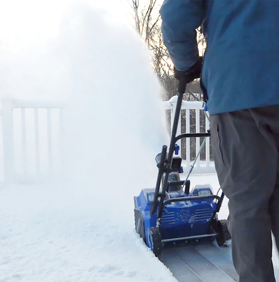 Restored Snow Joe 24V-X2-SB18-MAX | 48V Snow Blower Bundle | W/ 2 x 4.0-Ah Batteries, Dual Port Charger, Cover, & 2 x Battery Holders (Refurbished)