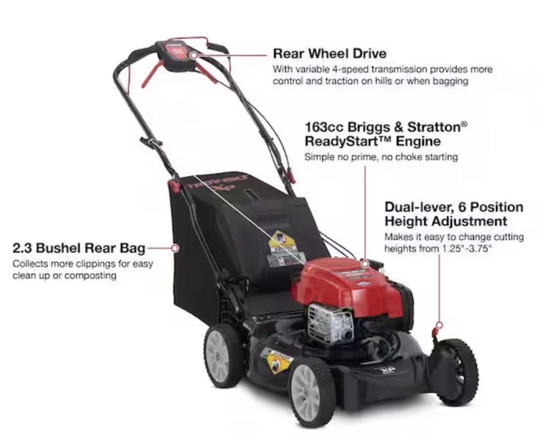 Troy-Bilt TB310XP | 3-in-1 Gas RWD Self Propelled Lawn Mower | 21 in. | 163 cc Briggs and Stratton ReadyStart Engine