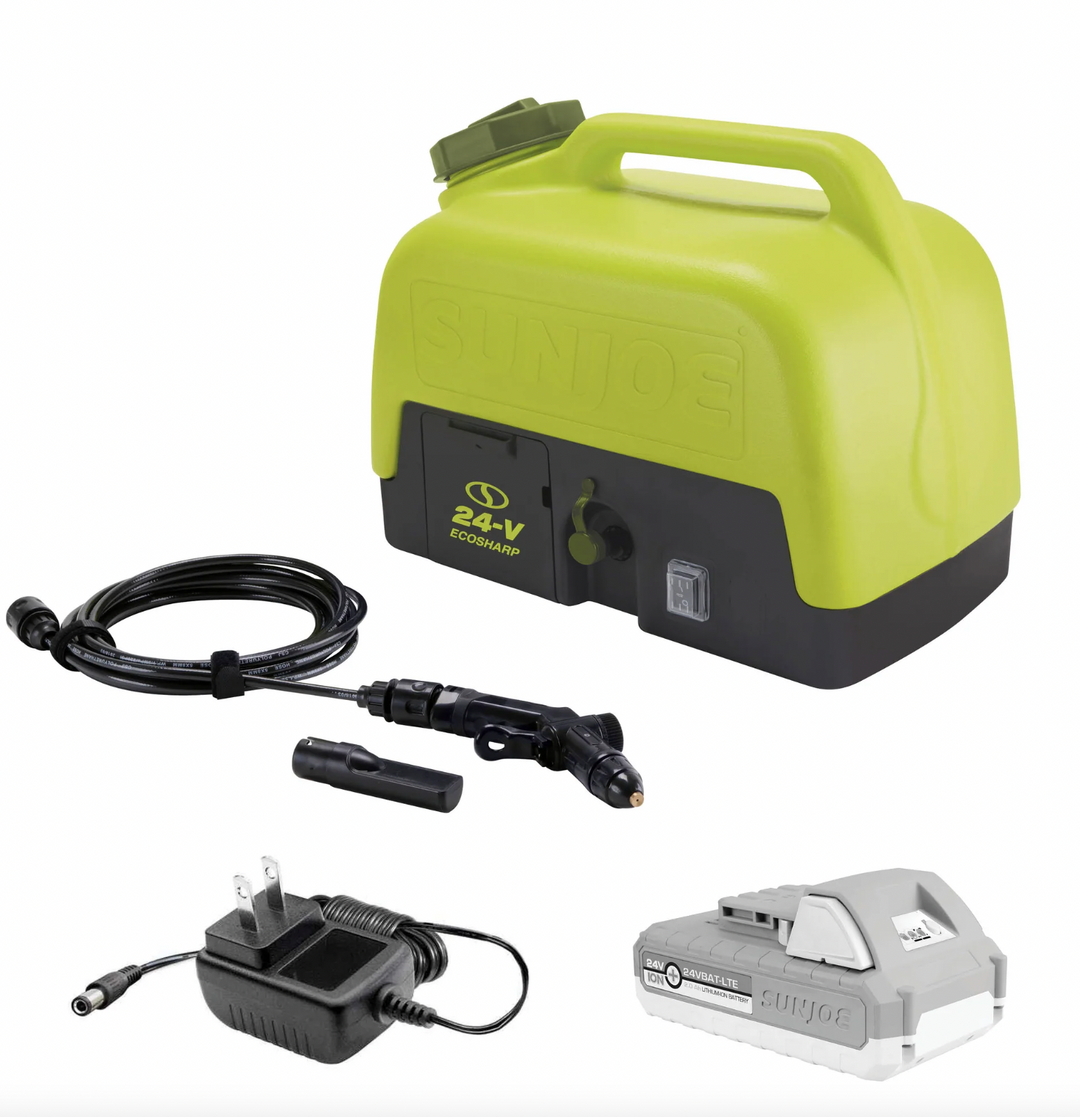 Restored Sun Joe WA24C-LTE | 24-Volt* | IONMAX Cordless Go-Anywhere Portable Sink/Shower Spray Washer Kit | 5 Gal | 116 PSI Max* | 1.5 GPM Max* | W/ 2.0Ah Battery + Charger (Refurbished)