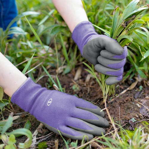 Restored Sun Joe GGNP-S3-PRP Reusable Nitrile-Palm Gloves | Tactile | Washable | One Size Fits Most | Set of 3 (Purple) (Refurbished)