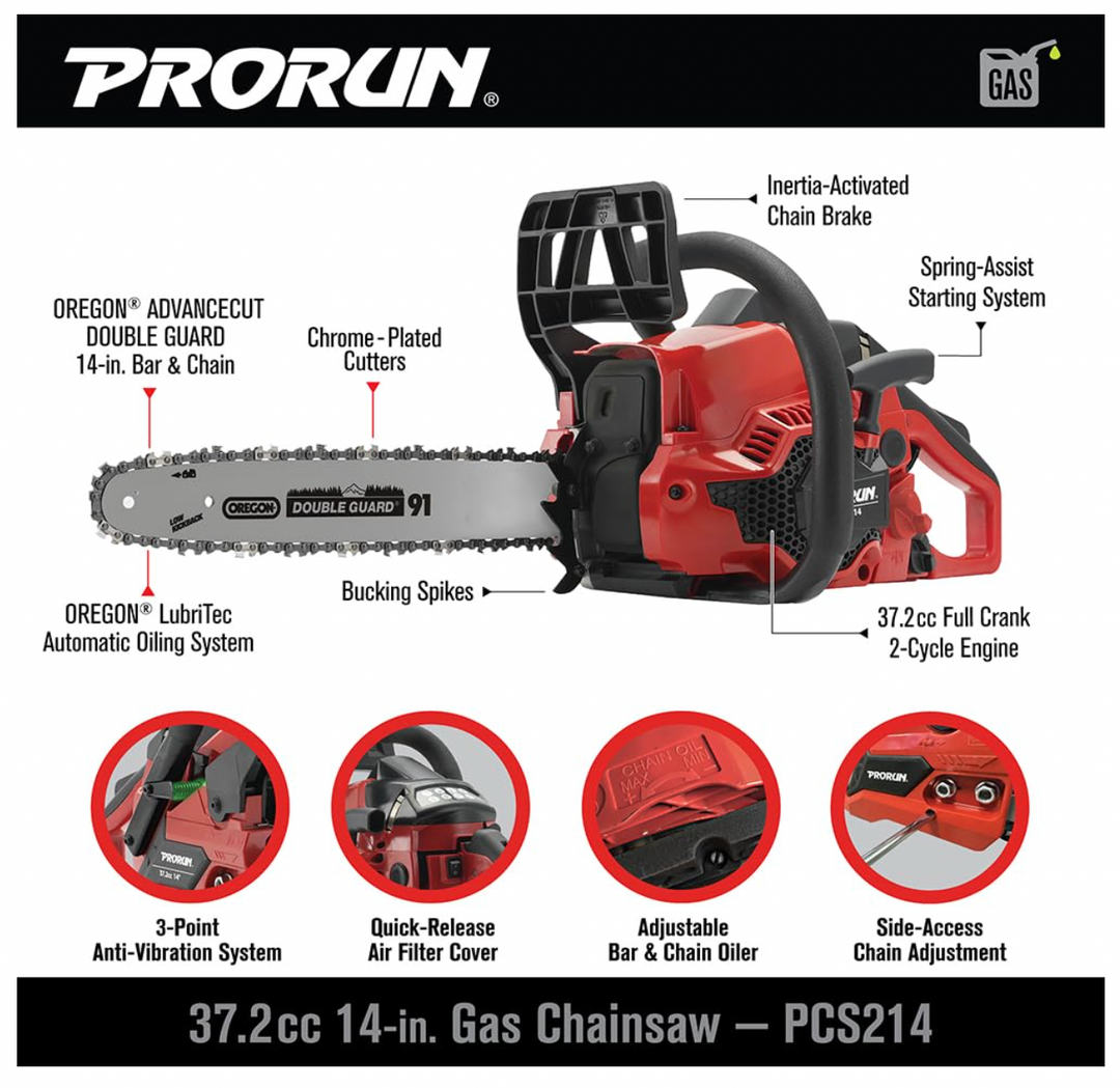 PRORUN PCS214 | 37.2cc 14-in. Gas-Powered 2-Cycle Chainsaw | In-Store Exclusive