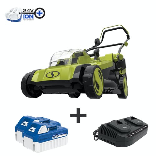 Restored Sun Joe 24V-X2-17LM | 17 in Cordless Mulching Lawn Mower | 48V | w/Grass Catcher | Some Cosmetic Wear (Refurbished)