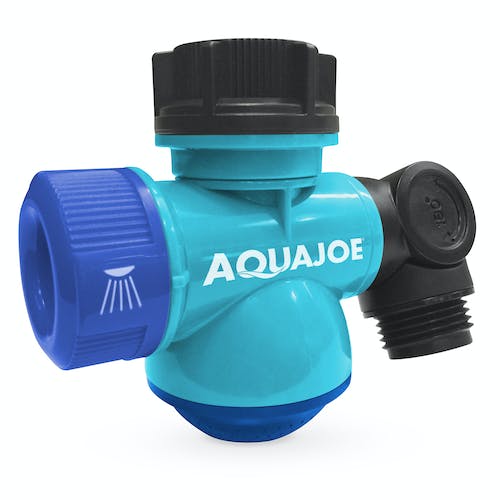 Restored Aqua Joe SJI-MFGA1-AQU Multi-Function Outdoor Faucet and Garden Hose Tap Connector, Blue (Refurbished)