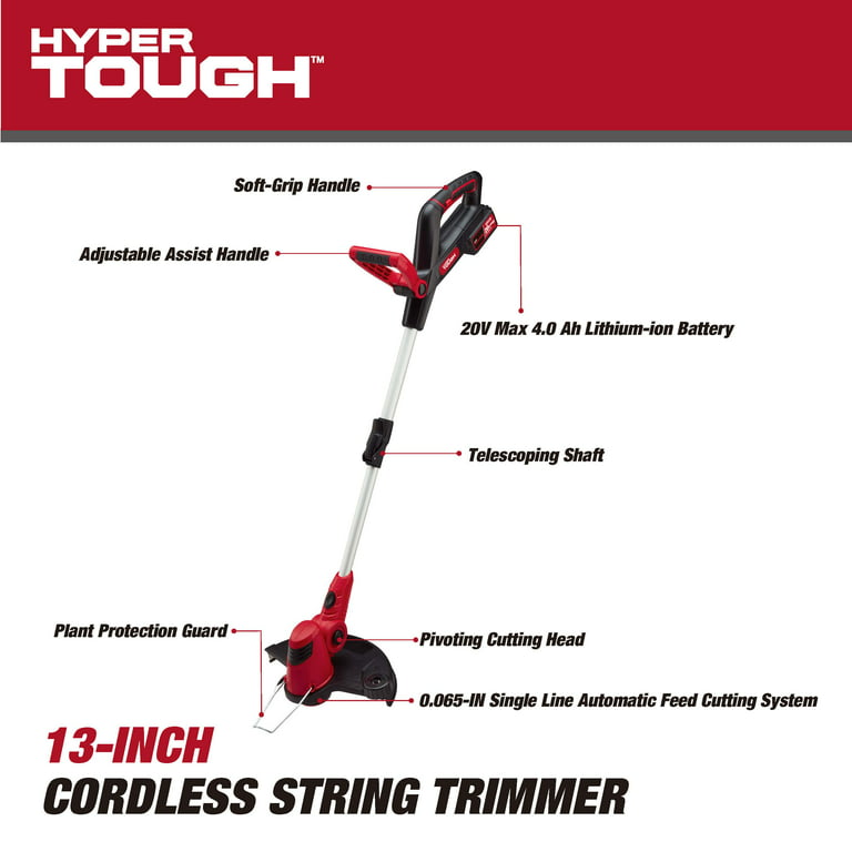 Restored Scratch and Dent Hyper Tough Battery Powered String Trimmer | 20V Max | 13-inch | Cordless | HT22-401-03-05 (Refurbished)