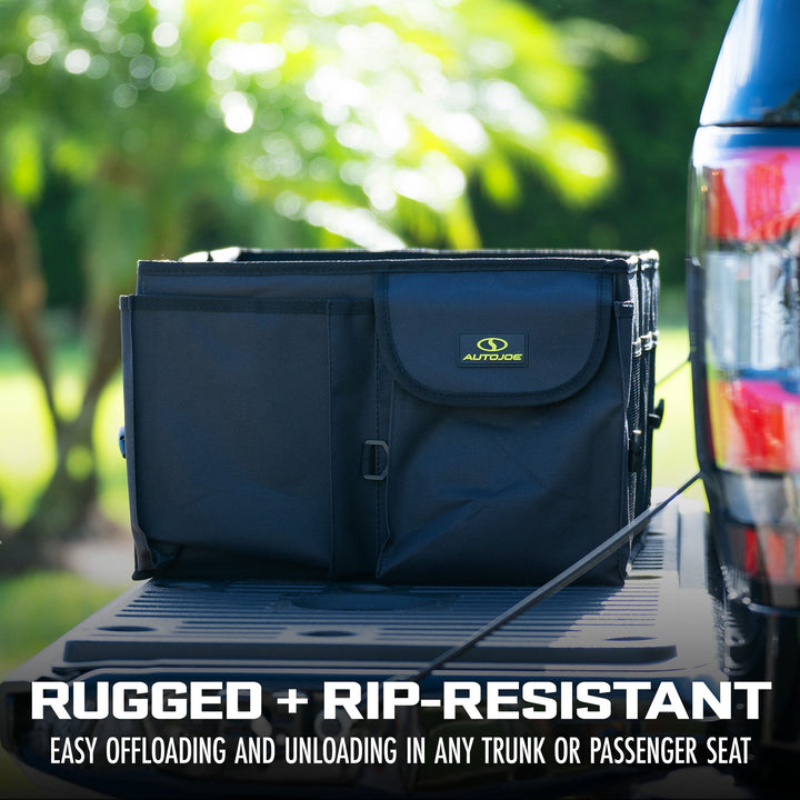 Auto Joe Collapsible Auto Storage Organizer | w/ Anchor Straps and Toggle Fasteners for Hold Security | Adjustable Strap | Rip Resistant
