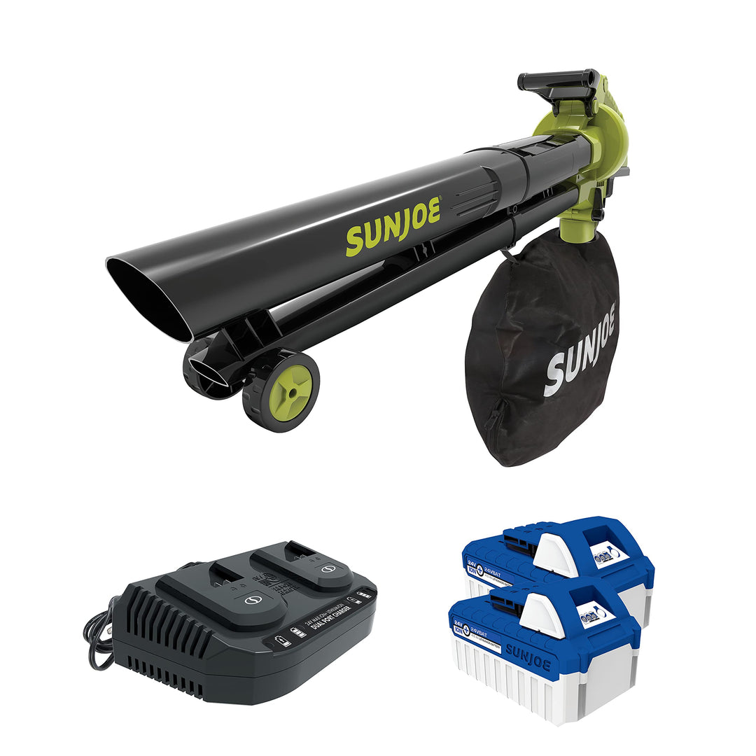 Restored Sun Joe 24V-X2-BVM190 | Cordless Leaf Blower Vacuum Mulcher Kit | 48-Volt iON+ | 190-MPH | 340-CFM | W/ 2 x 4.0-Ah Batteries + Charger (Refurbished)