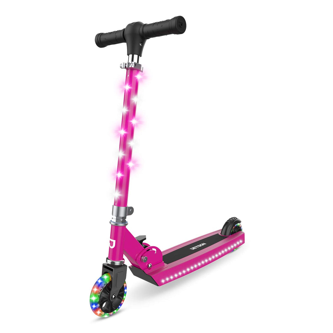 Restored Jetson Light-Up Kick Scooter | 2-Wheels | Light Up Deck & Wheels | Height Adjustable Handlebar | Rear Brake | Easy-Folding Mechanism | 4 or 6 inch wheels | Some Cosmetic Wear (Refurbished)