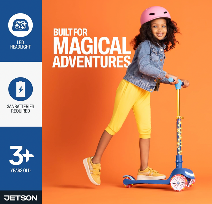 Jetson Sonic Three-Wheel Light Up Kick Scooter | Light Up Stem & Wheels | Height Adjustable | Rear Brake | Foldable | Ages 3+ | JSONC-3KIK | In-Store Exclusive