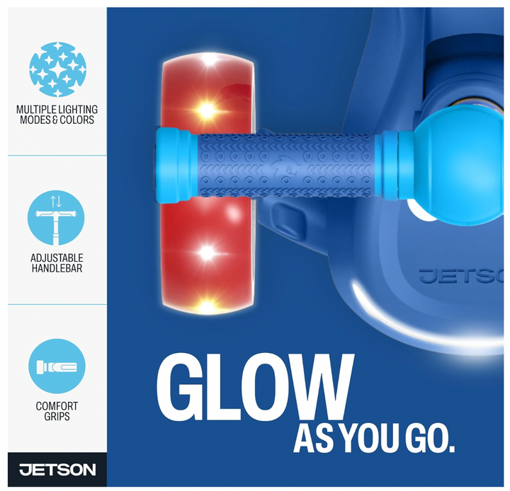 Jetson Sonic Three-Wheel Light Up Kick Scooter | Light Up Stem & Wheels | Height Adjustable | Rear Brake | Foldable | Ages 3+ | JSONC-3KIK | In-Store Exclusive