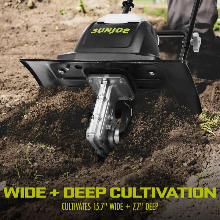 Sun Joe Corded Electric Tiller & Cultivator TJ605E | 15-Amp | 6 Steel Tines | 15.7" Width | 4 Height Adjustments (Refurbished) | In-Store Exclusive