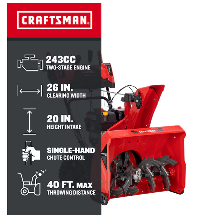 CRAFTSMAN Performance 26 Track | 26in Two-Stage 243cc Gas Snow Blower | Self-Propelled | Electric Start