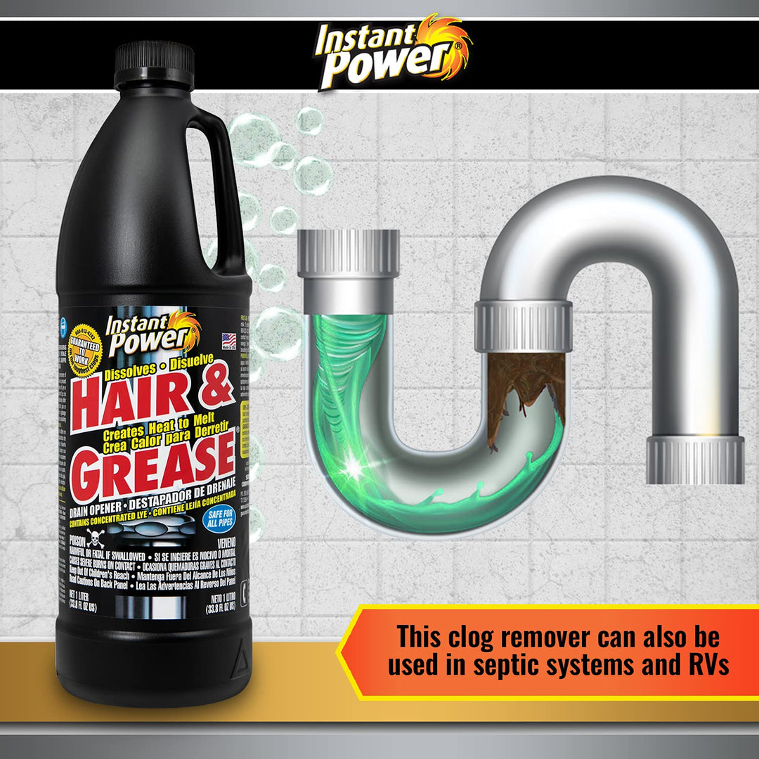 Instant Power 1969 Hair and Grease Drain Opener | 1L | Liquid, Black