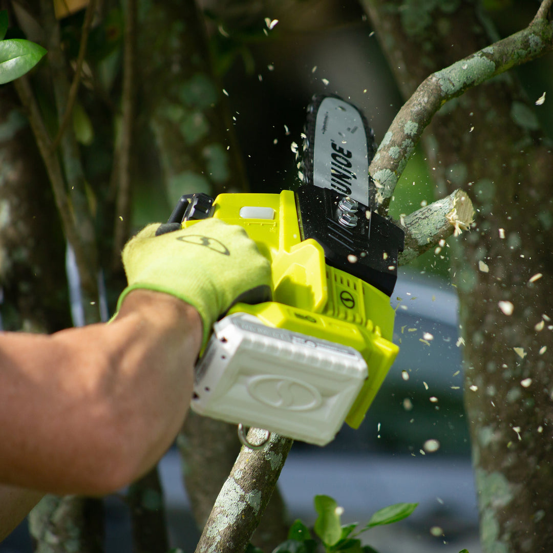 Sun Joe 24V-10CS-GRN | 24V Cordless Self-Oiling Chain Saw Kit | 10in | Tool-Less Bar/Chain Tension |  4.0-Ah Battery + Charger (Refurbished) | In-Store Exclusive