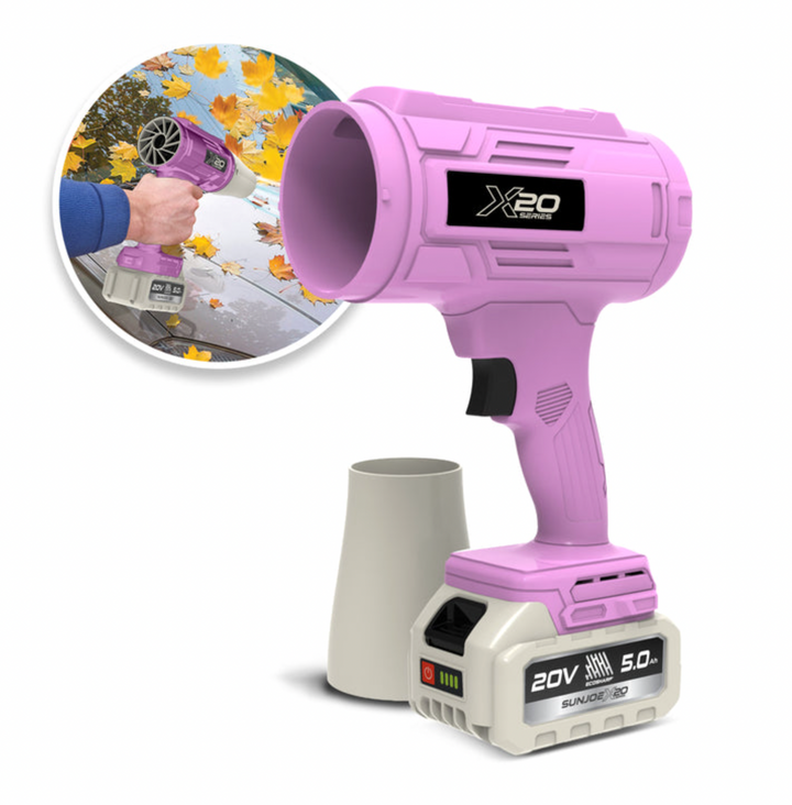 Sun Joe GO-SRMJET-5A-PNK | 20V Cordless X20 StormJet Handheld Turbo Blower | 40 CFM | 5.0Ah Battery + Charger (Pink) (Open Box) | In-Store Exclusive