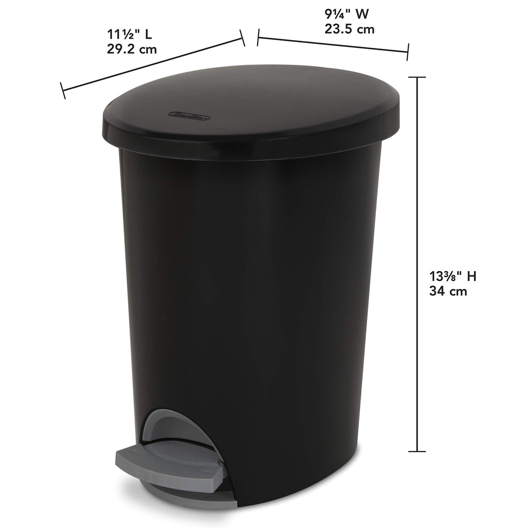 2 Pack | Sterilite 10819002 Waste Basket Step On Black 2.6 Gallon