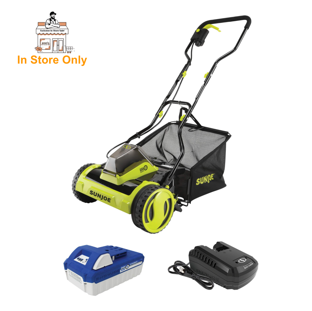 Restored Sun Joe 24V-CRLM15 | In-Store Exclusive | 15in 24V iON+ Cordless Push Reel Mower Kit | W/ Battery + Charger (Refurbished)