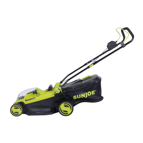 Restored Sun Joe 24V-X2-17LM | 17 in Cordless Mulching Lawn Mower | 48V | w/Grass Catcher | Some Cosmetic Wear (Refurbished)