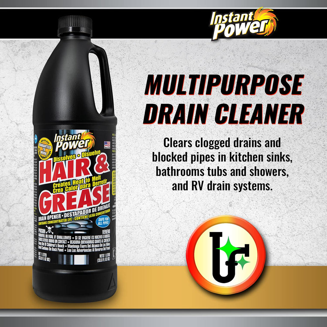 Instant Power 1969 Hair and Grease Drain Opener | 1L | Liquid, Black