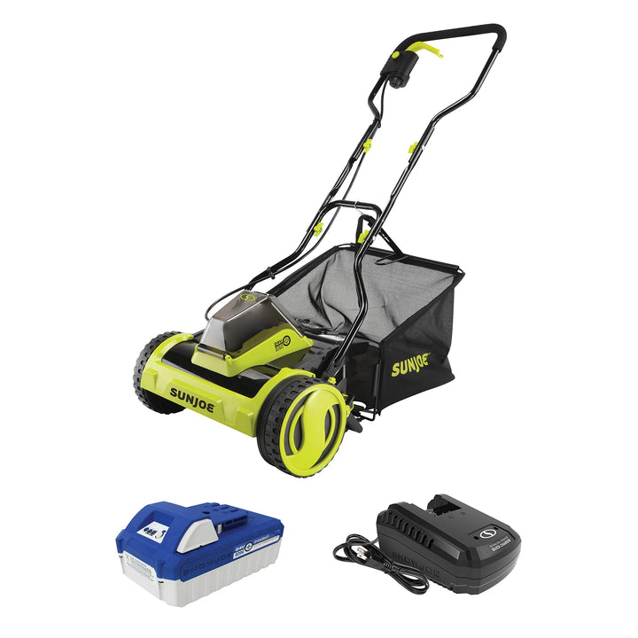 Restored Sun Joe 24V-CRLM15 | 15in Cordless Push Reel Mower Kit | 24V iON+ | W/ Battery + Charger | Some Cosmetic Wear (Refurbished)