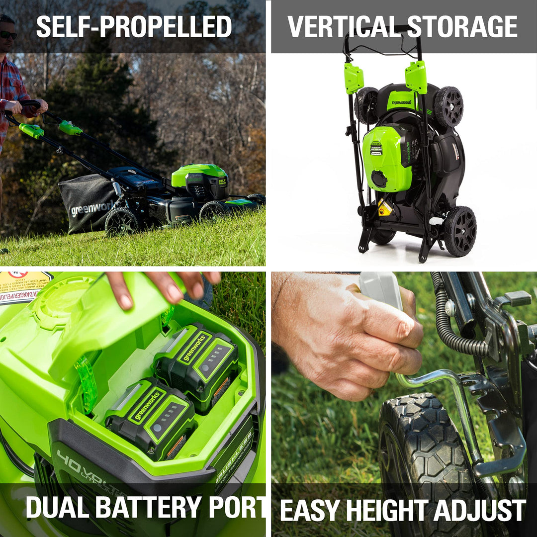 Restored Scratch and Dent Greenworks LMF414 | Brushless Cordless Self-Propelled Lawn Mower | 40V | 21" | 5.0Ah Battery &Charger Included (Refurbished)