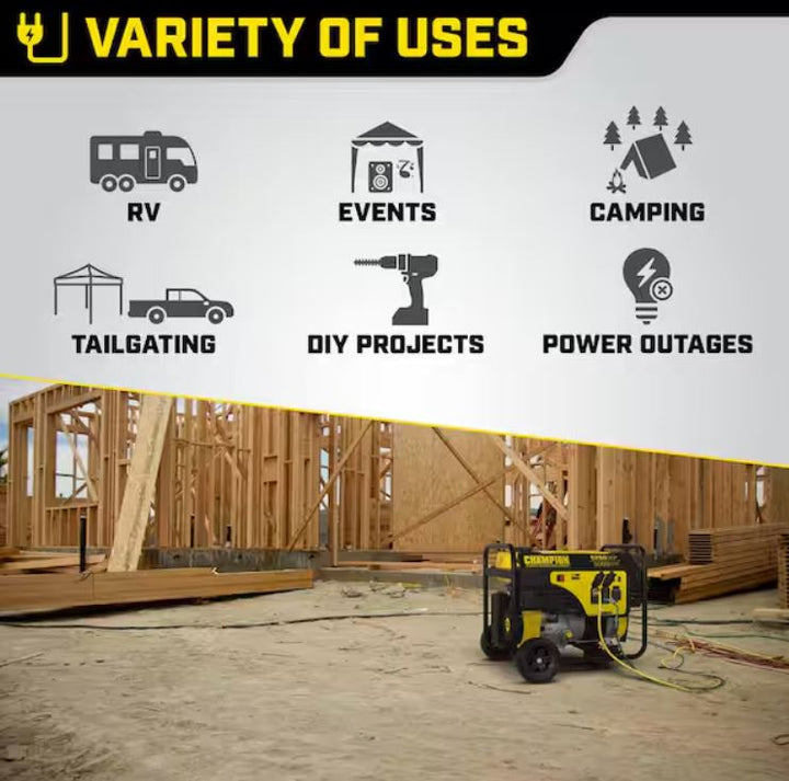 Restored Champion 100812 | 6250-Watt/5000-Watt Gasoline Powered Portable Generator | Recoil Start | With Wheel Kit (Refurbished)