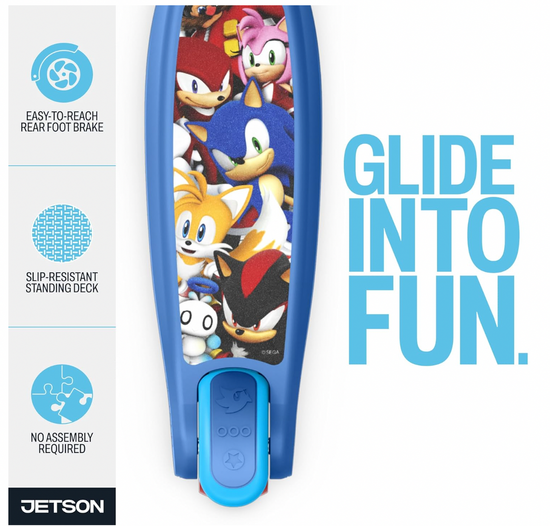 Jetson Sonic Three-Wheel Light Up Kick Scooter | Light Up Stem & Wheels | Height Adjustable | Rear Brake | Foldable | Ages 3+ | JSONC-3KIK