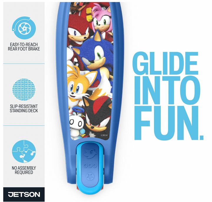 Jetson Sonic Three-Wheel Light Up Kick Scooter | Light Up Stem & Wheels | Height Adjustable | Rear Brake | Foldable | Ages 3+ | JSONC-3KIK