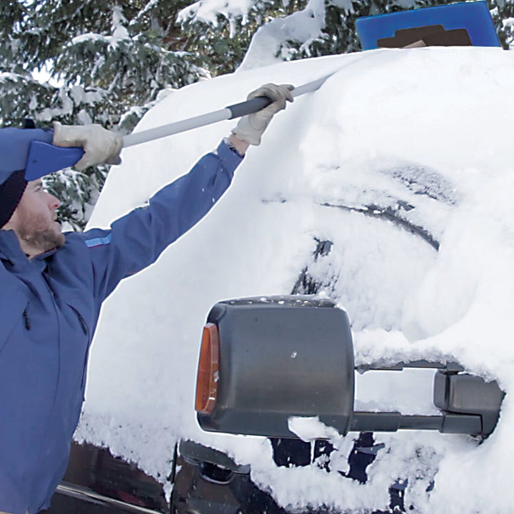 Snow Joe SJBLZD-JMB-SJB 2-In-1 Telescoping Jumbo Snow Broom + Ice Scraper,Blue