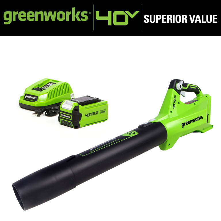 Restored Scratch and Dent Greenworks 40V (120 MPH / 450 CFM) Axial Blower, 2.5Ah Battery and Charger (Refurbished)