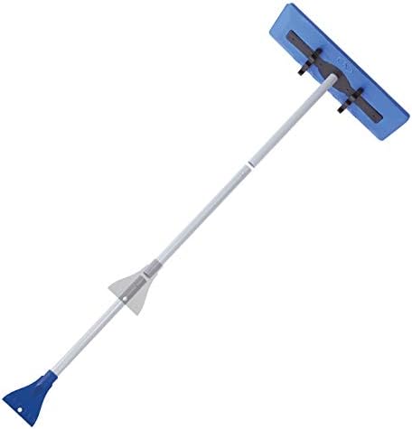 Snow Joe SJBLZD  | 18 Broom Snow Removal Tool | 52-Inch Compact Handle & 4-Inch Oversized Ice Scraper