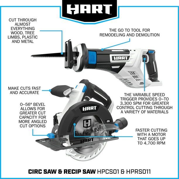 Restored Scratch and Dent HART 20-Volt Cordless 6-Tool Combo Kit (1) 4.0Ah & (1) 1.5Ah Lithium-Ion Batteries, Charger and Storage Bag (Refurbished)