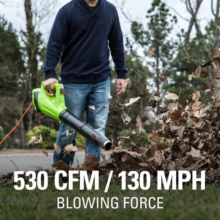 Restored Greenworks 9 Amp 530 CFM Corded Electric Axial Leaf Blower, 2400902 (Refurbished)