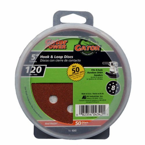 Ali 4342 Gator 5 Inch 8 Hole Hook And Loop Aluminum Oxide Sanding Discs 120 Grit Medium Fine 50 Pack