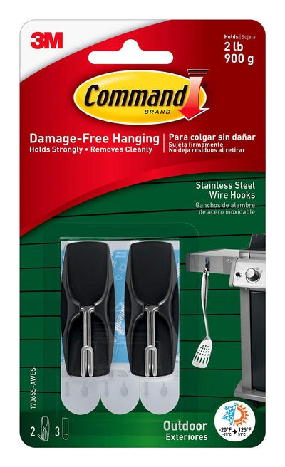 Command 17065S-AWES Outdoor Medium Stainless Steel Toggle Hooks, 2 lb. Capacity, Water-Resistant Adhesive, 2-Hooks, 3-Strips